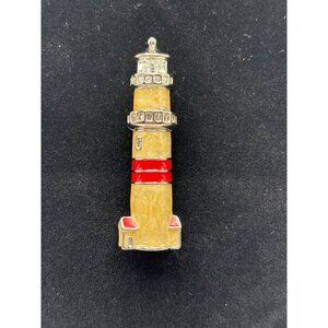 PS & Co 1999 Vintage Enamel Rhinestone Lighthouse Lapel Brooch Pin Signed